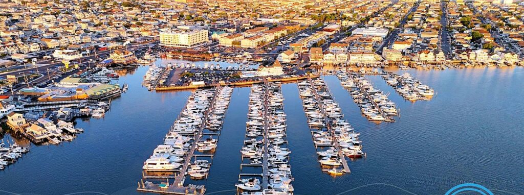 Aerial view of Schooner Island Marina in Wildwood, New Jersey