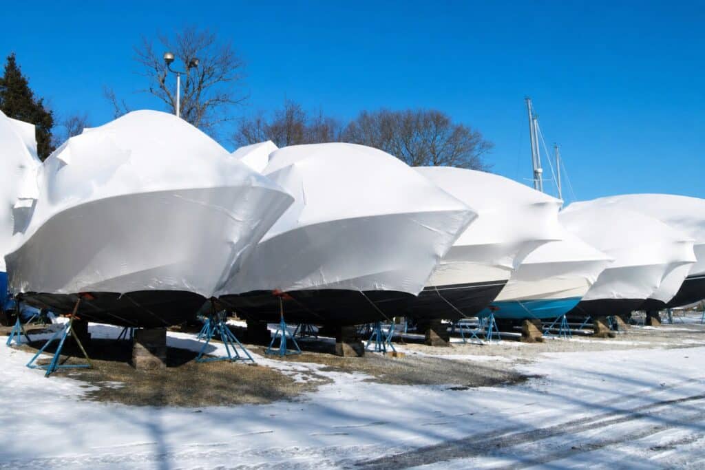 Winter boat storage, on land and in water